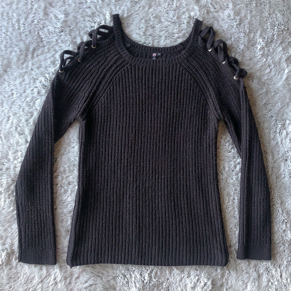 Poof! Cold Shoulder Knit Sweater